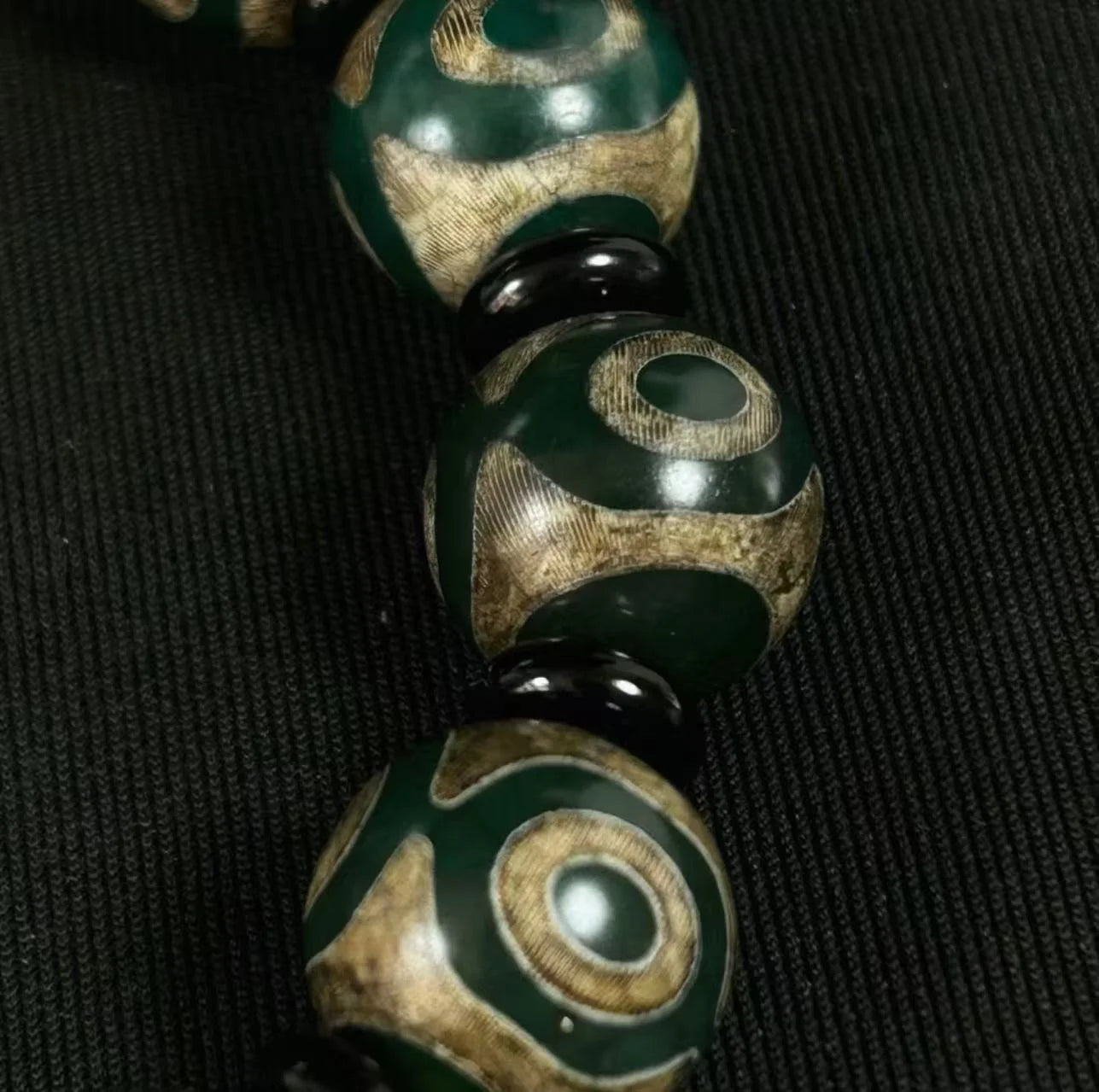 Abundant Crown Three-Eye & Nine-Eye Dzi Bracelet — Fortune Rising, Summit Reached