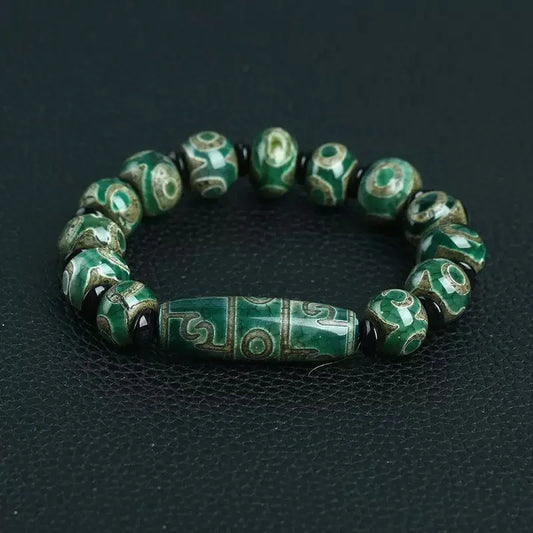 Abundant Crown Three-Eye & Nine-Eye Dzi Bracelet — Fortune Rising, Summit Reached