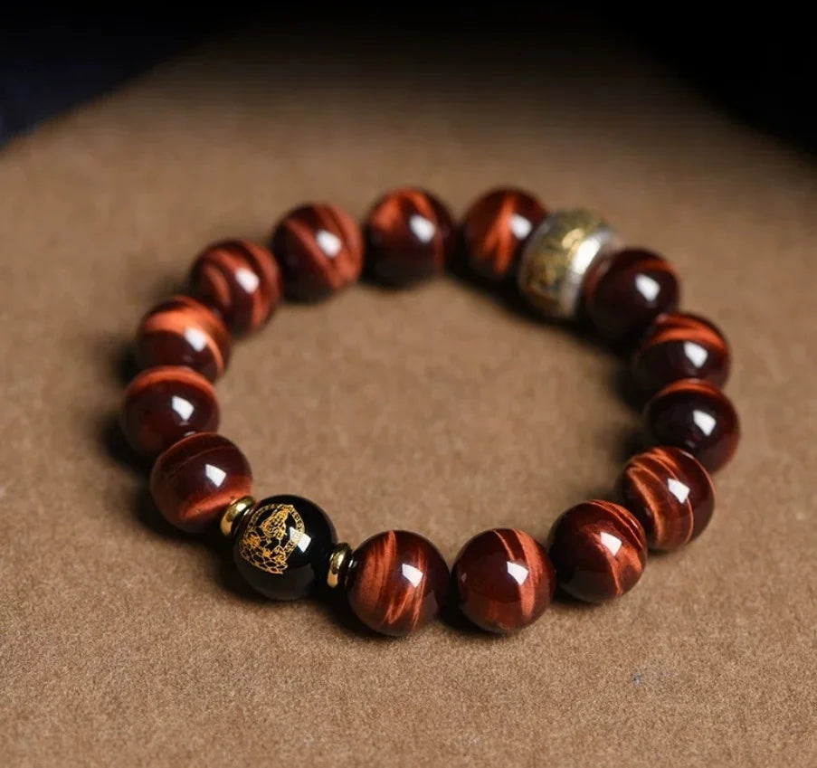 Ember Earth Red-Gold Tiger Eye Bracelet — Fire Lines, Stone Core
