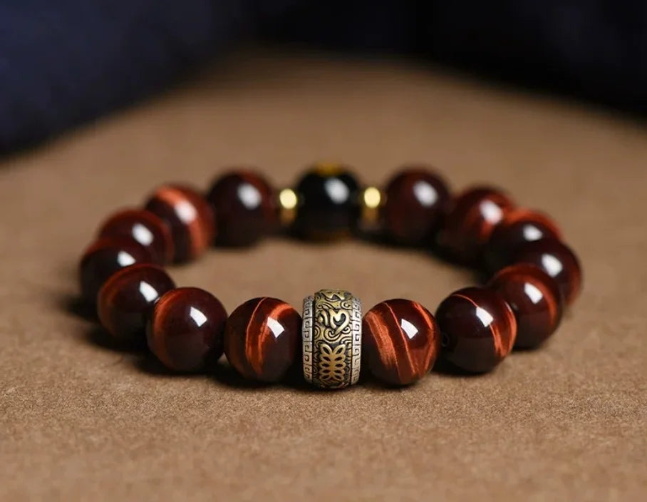 Ember Earth Red-Gold Tiger Eye Bracelet — Fire Lines, Stone Core