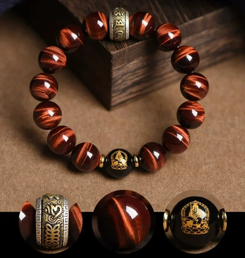 Ember Earth Red-Gold Tiger Eye Bracelet — Fire Lines, Stone Core