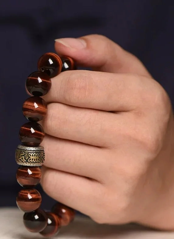 Ember Earth Red-Gold Tiger Eye Bracelet — Fire Lines, Stone Core