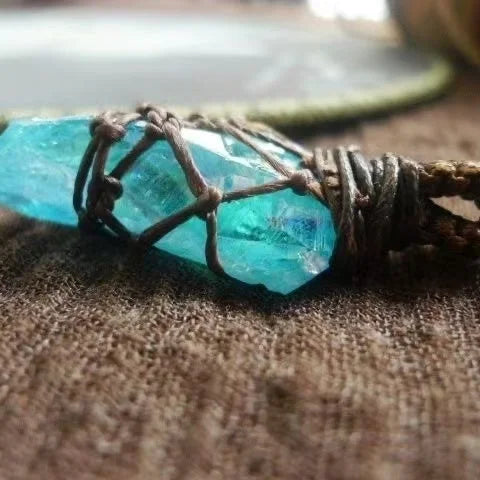 Sacred Dharma Blue Quartz Braided Pendant — Knots That Hold the Path