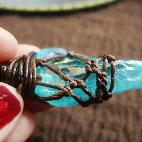 Sacred Dharma Blue Quartz Braided Pendant — Knots That Hold the Path