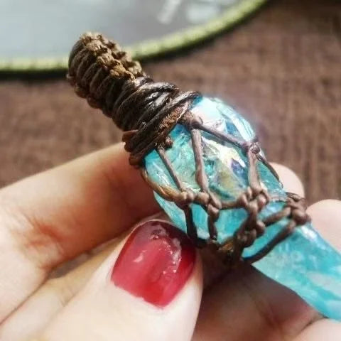Sacred Dharma Blue Quartz Braided Pendant — Knots That Hold the Path