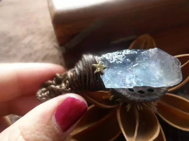 Serene Clarity Blue Crystal Pendant — Cool Stone, Quiet Mind