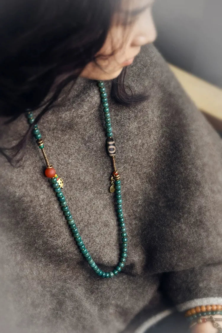 Sky Bodhi 108 Light Blue Mala — Vintage Dzi at the Summit