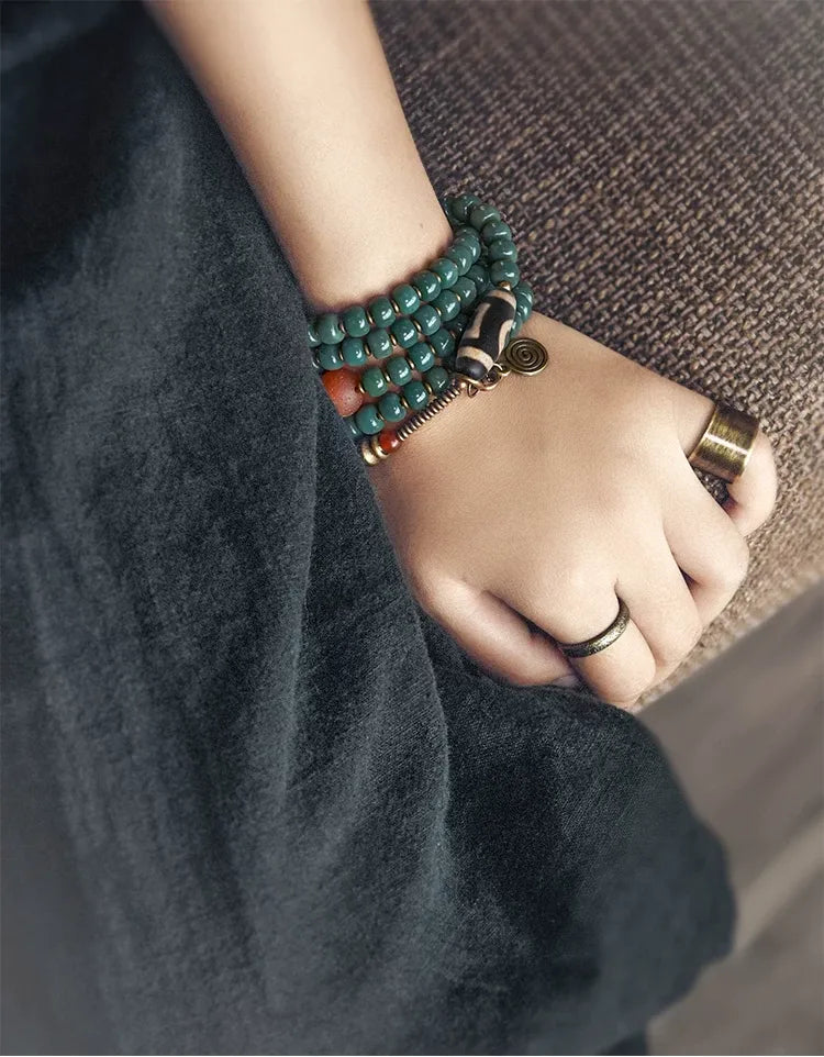 Sky Bodhi 108 Light Blue Mala — Vintage Dzi at the Summit
