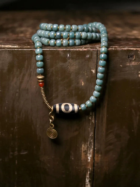 Sky Bodhi 108 Light Blue Mala — Vintage Dzi at the Summit