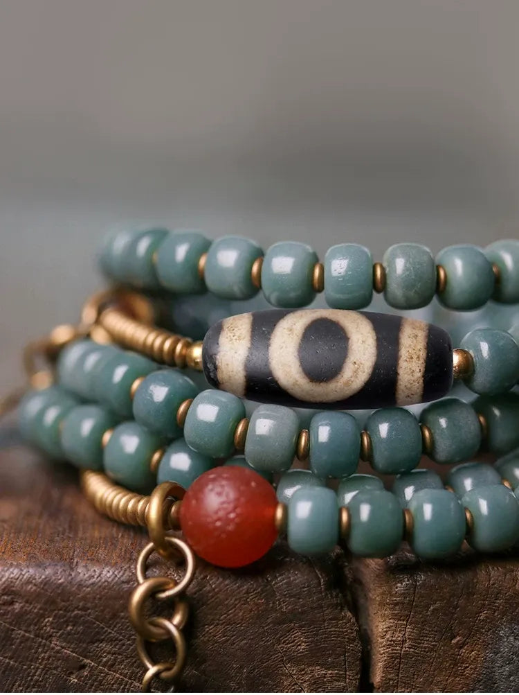 Sky Bodhi 108 Light Blue Mala — Vintage Dzi at the Summit