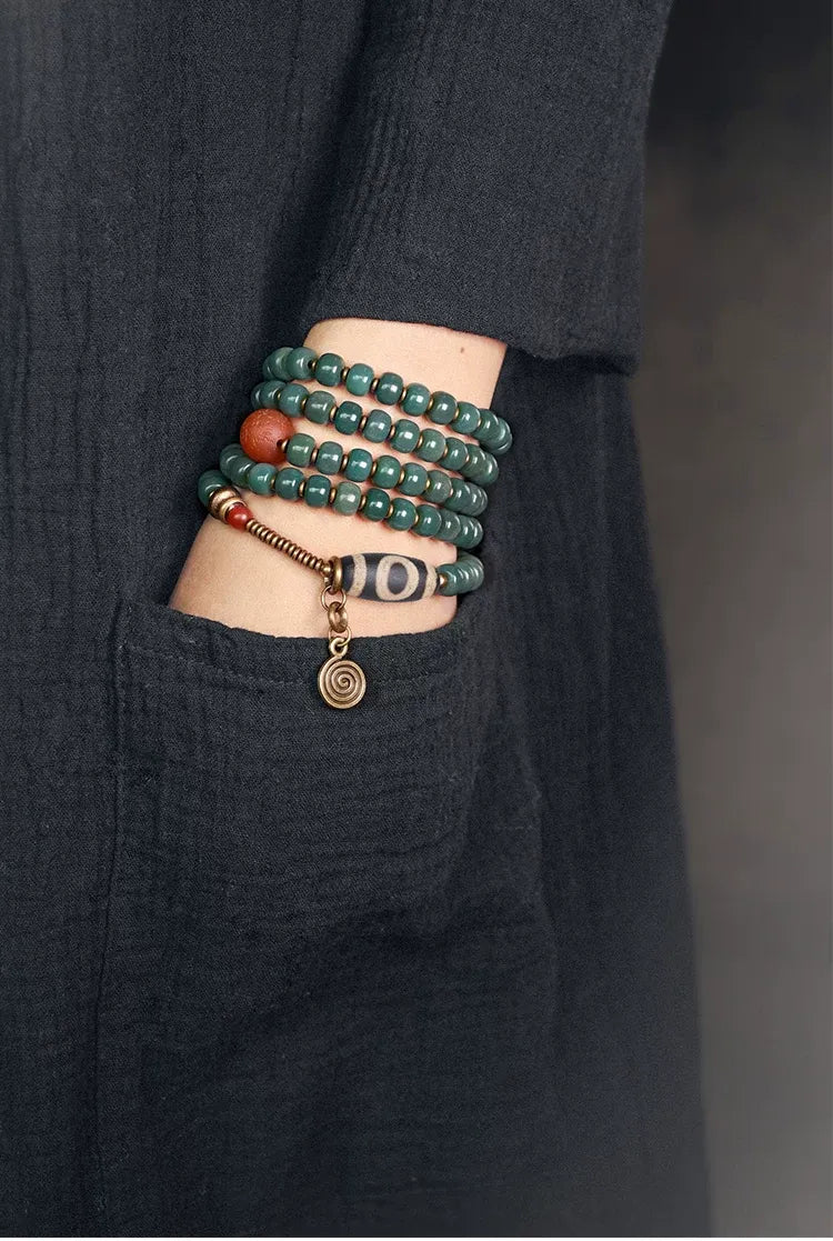 Sky Bodhi 108 Light Blue Mala — Vintage Dzi at the Summit