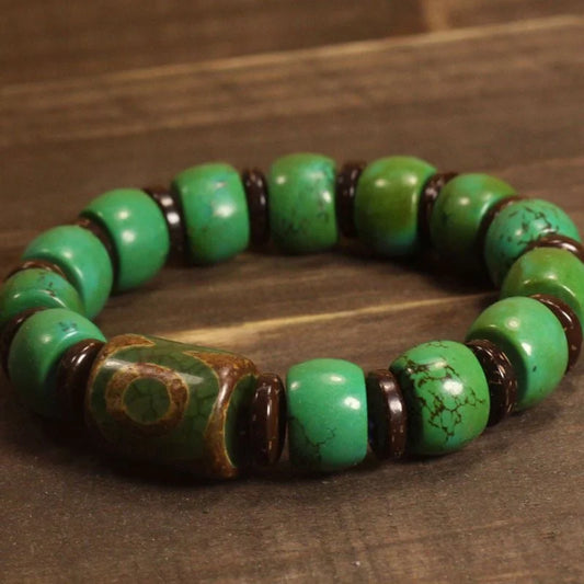 Sky Stone Renewal Turquoise Dzi Bracelet — Growth in Stone, Blue Against Skin