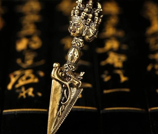 Threefold Guardian Brass Vajra Pendant — Three Faces, One Unbroken Edge