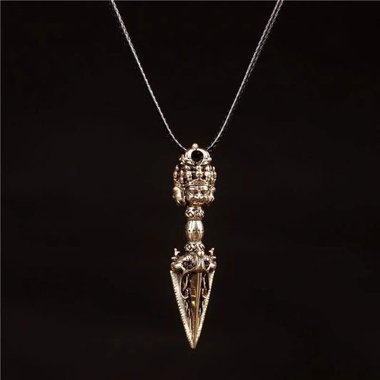 Threefold Guardian Brass Vajra Pendant — Three Faces, One Unbroken Edge