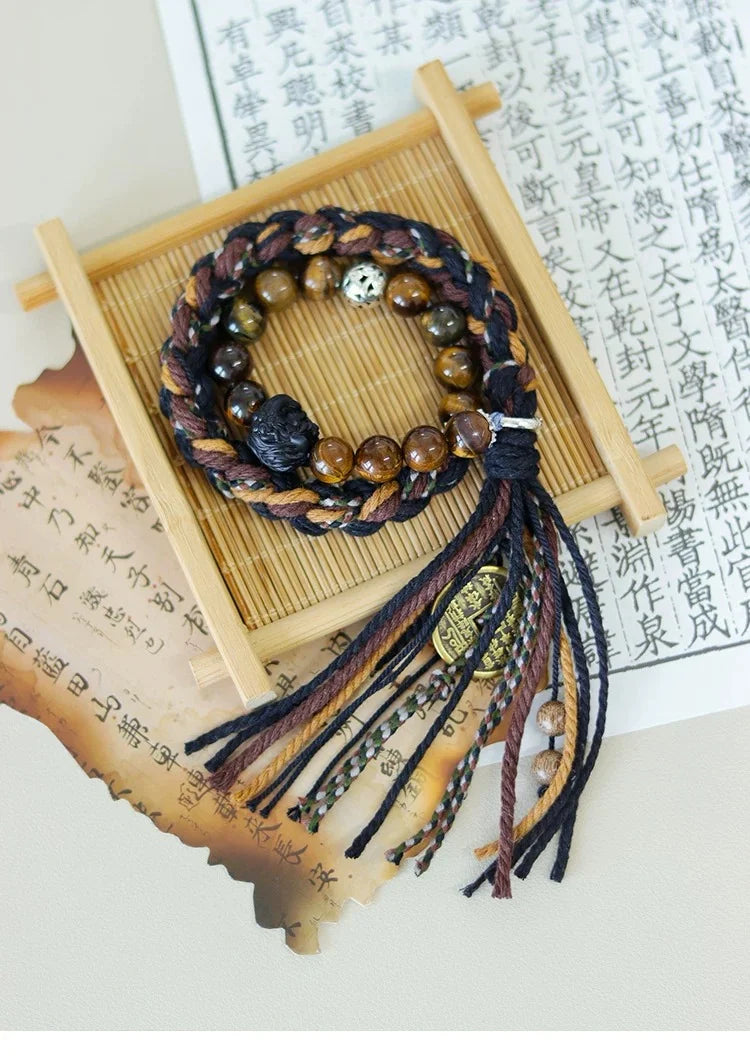 Tibetan Resolve Tiger Eye Bracelet — Bonded in Gold, Worn in Spirit